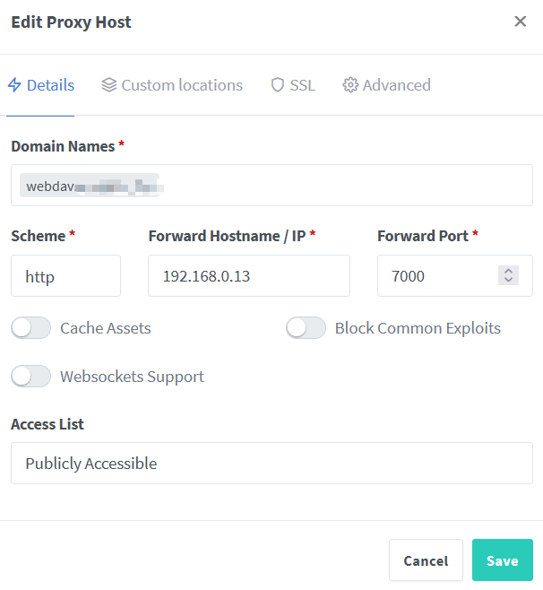 Edit Proxy Host